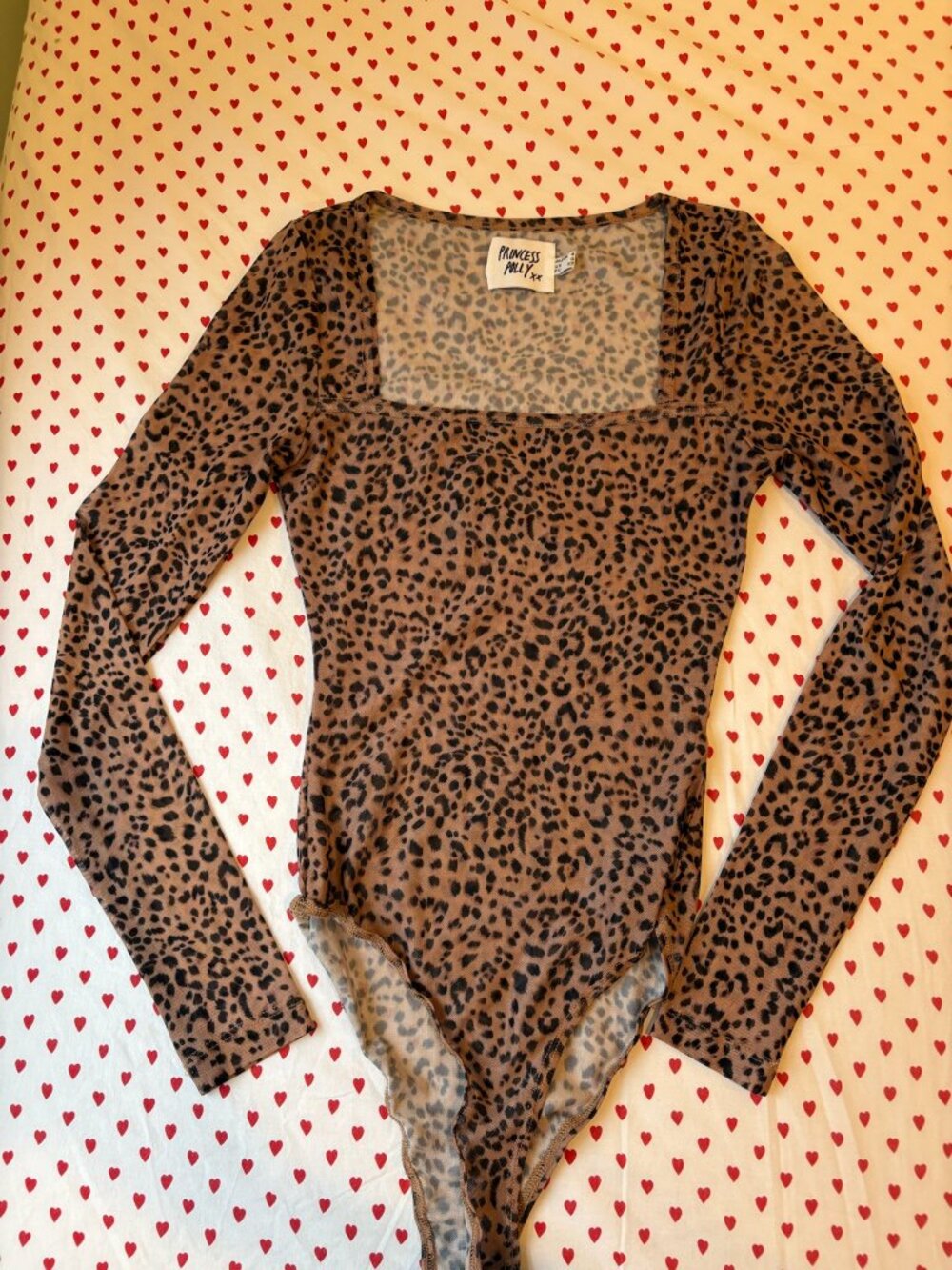 Princess Polly Mesh Cheetah Print Long Sleeve Bodysuit (Size 0)